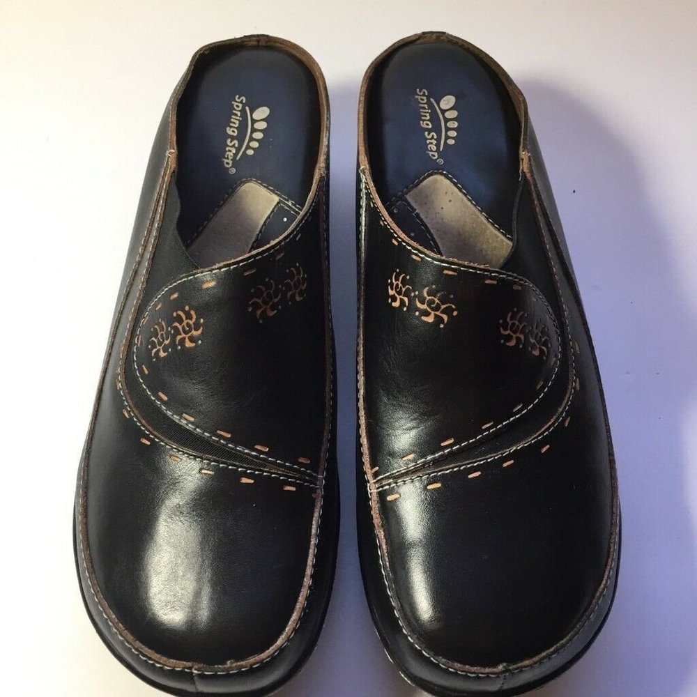 Spring Step Chino Clogs Sz 10.5 Brown Leather